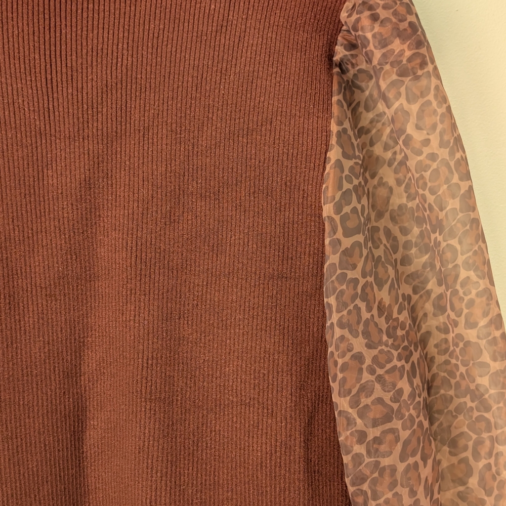 Anthropologie Dolan Animal Print Ribbed Puff Sleeve Sweater - Picture 7 of 8